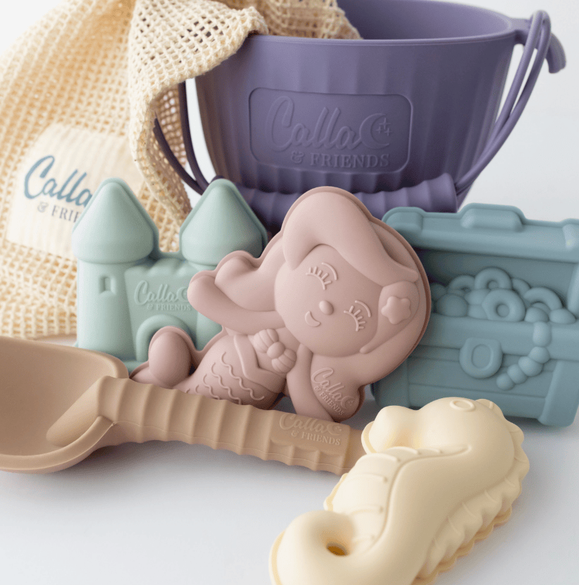 Set of Calliope & Friends silicone molds on a white background