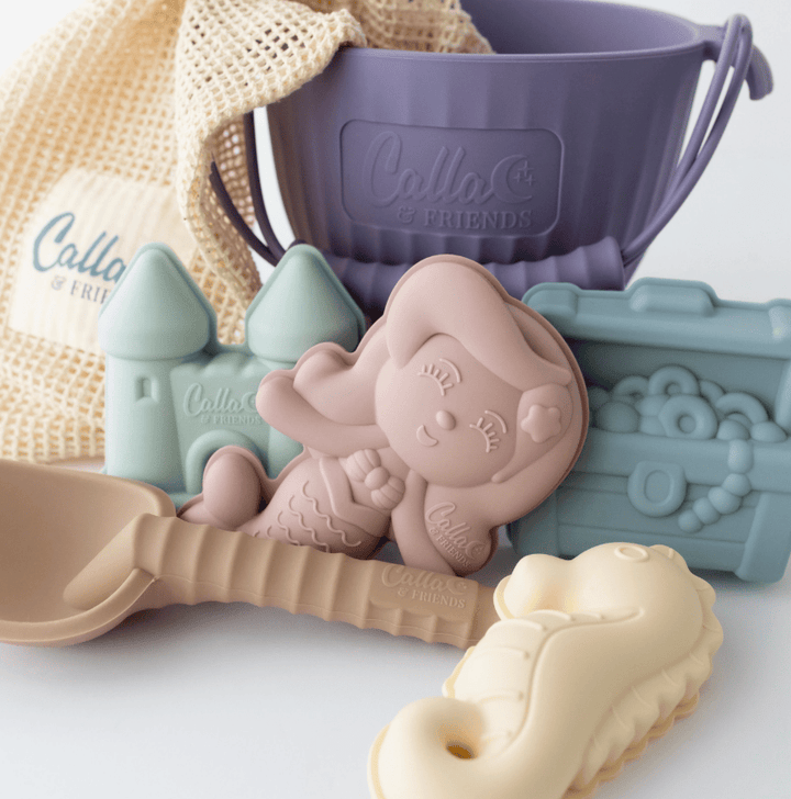 Set of Calliope & Friends silicone molds on a white background