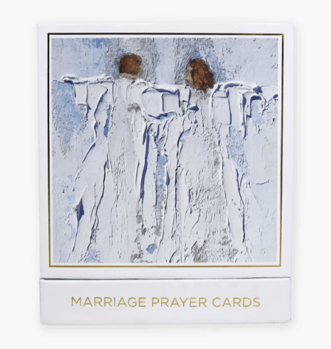 Marriage prayer cards with abstract design of two figures on a white background