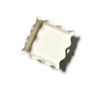 Ruffled white square casserole dish