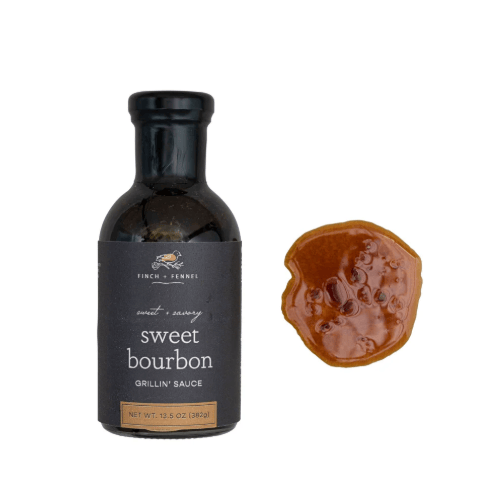 Bottle of sweet bourbon grilling sauce on a white background.