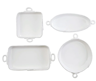 Beloved for its sophisticated simplicity, versatility, and durability, Lastra is Vietri's bestselling collection.    Lastra White Square Baker -- 11.5"L, 8.5"W, 3"H, 1.75 Quarts  Lastra White Handled Oval Baker -- 15.5"L, 5.75"W, 3"H, 1.5 Quarts  Lastra White Rectangular Baker -- 16.5"L, 8.25"W, 3.75"H, 2.75 Quarts  Lastra White Handled Round Baker -- 11"D, 2.75"H, 2 Quarts