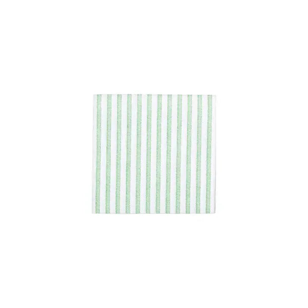 Green striped cocktail napkin with green striped pattern on a white background