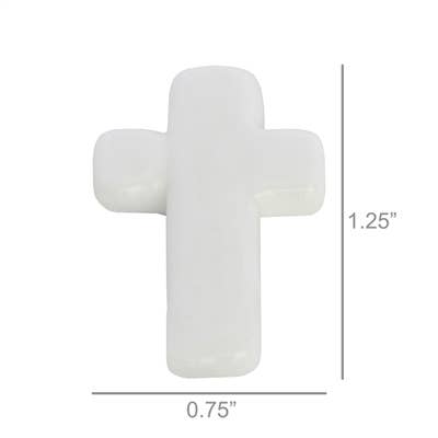White cross-shaped object with dimensions labeled on a white background