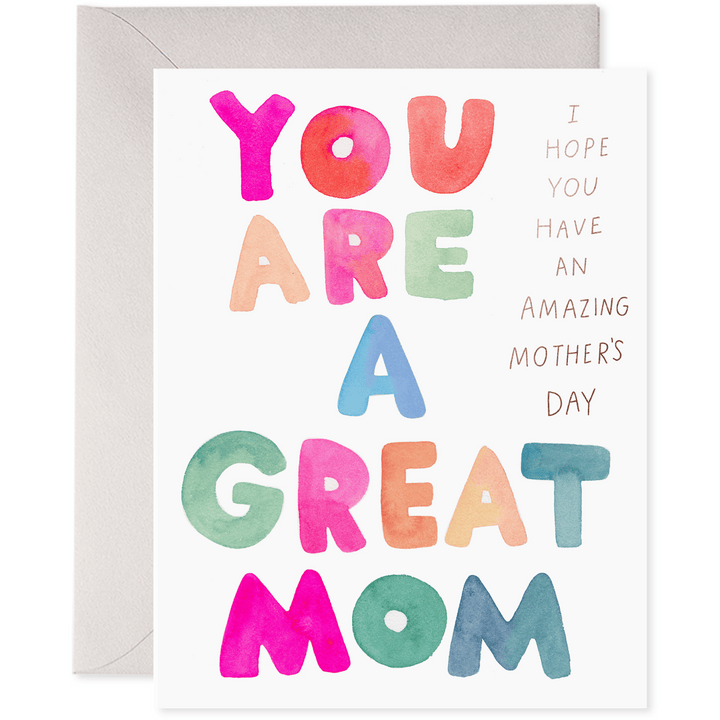 Colorful Mother's Day card with text 'You are a great mom' on a white background