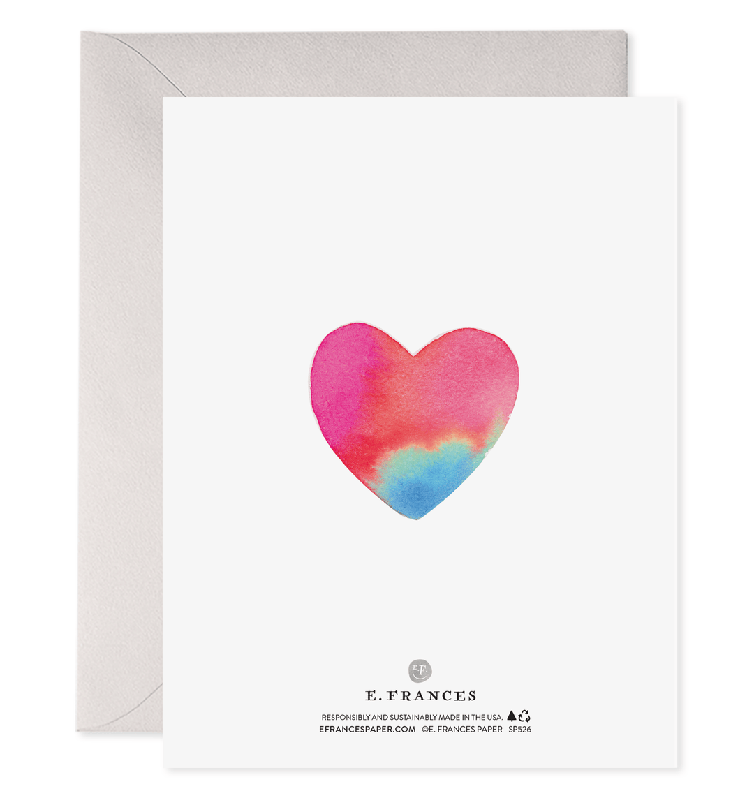 Greeting card with a colorful heart design and envelope on a white background