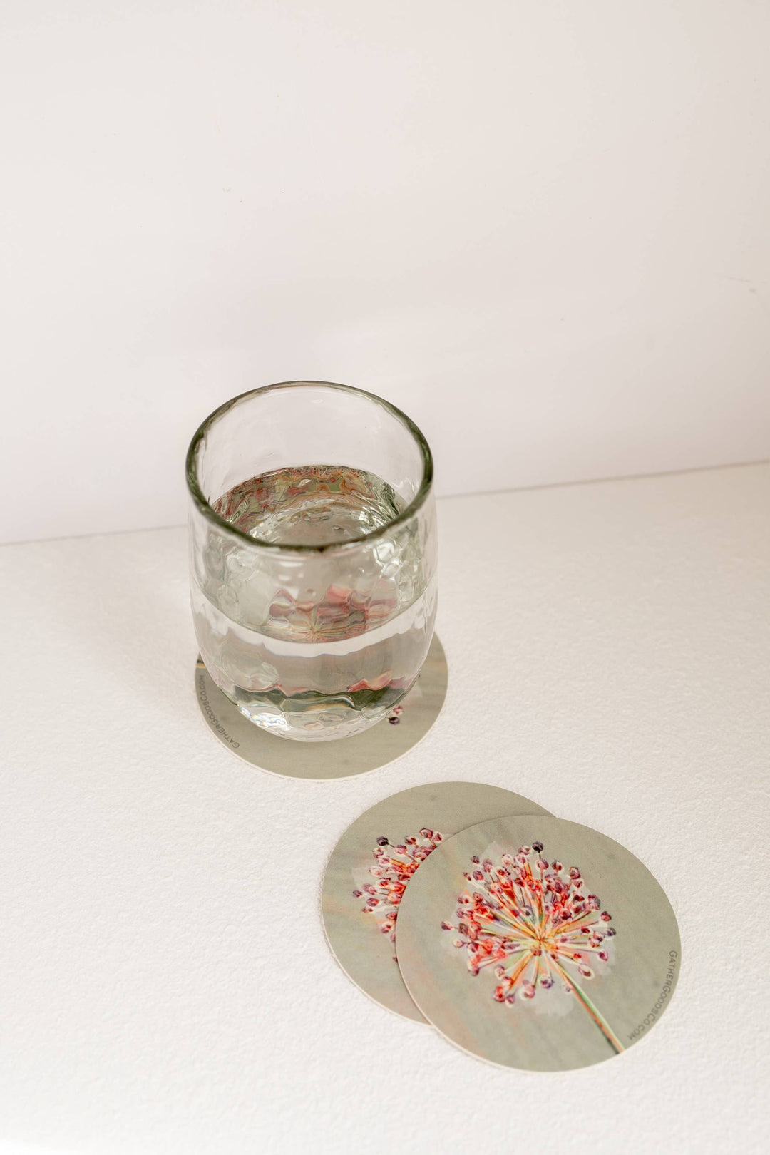 Chive Blossom Flower Coaster, Set of 4, Botanical Flower Art