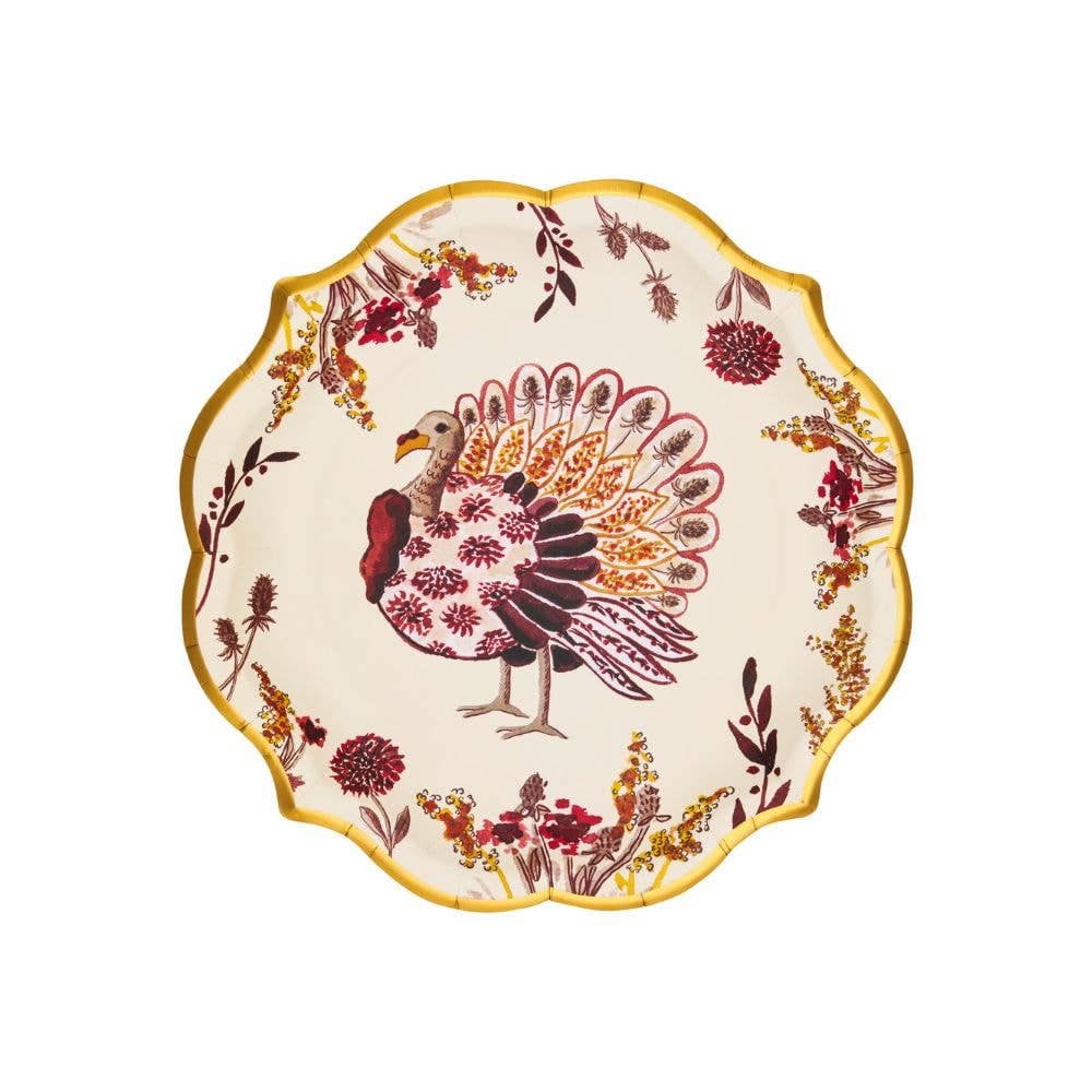 Decorative plate with a turkey design on a white background
