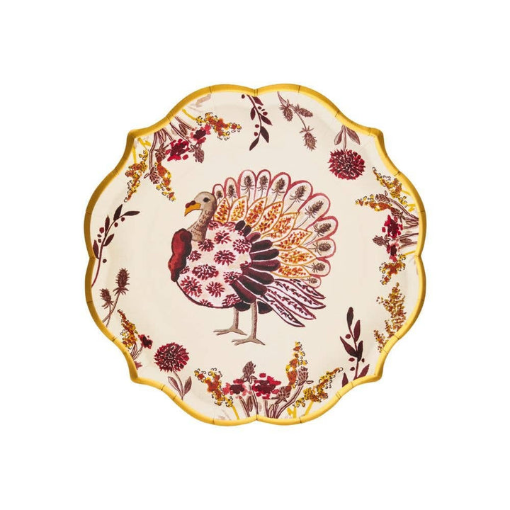 Decorative plate with a turkey design on a white background