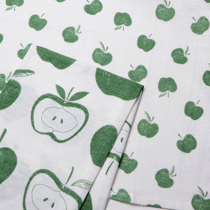 Apples Print Elm Green Floursack Dishtowels Set of 2 - Small Batch Specialty Gifts