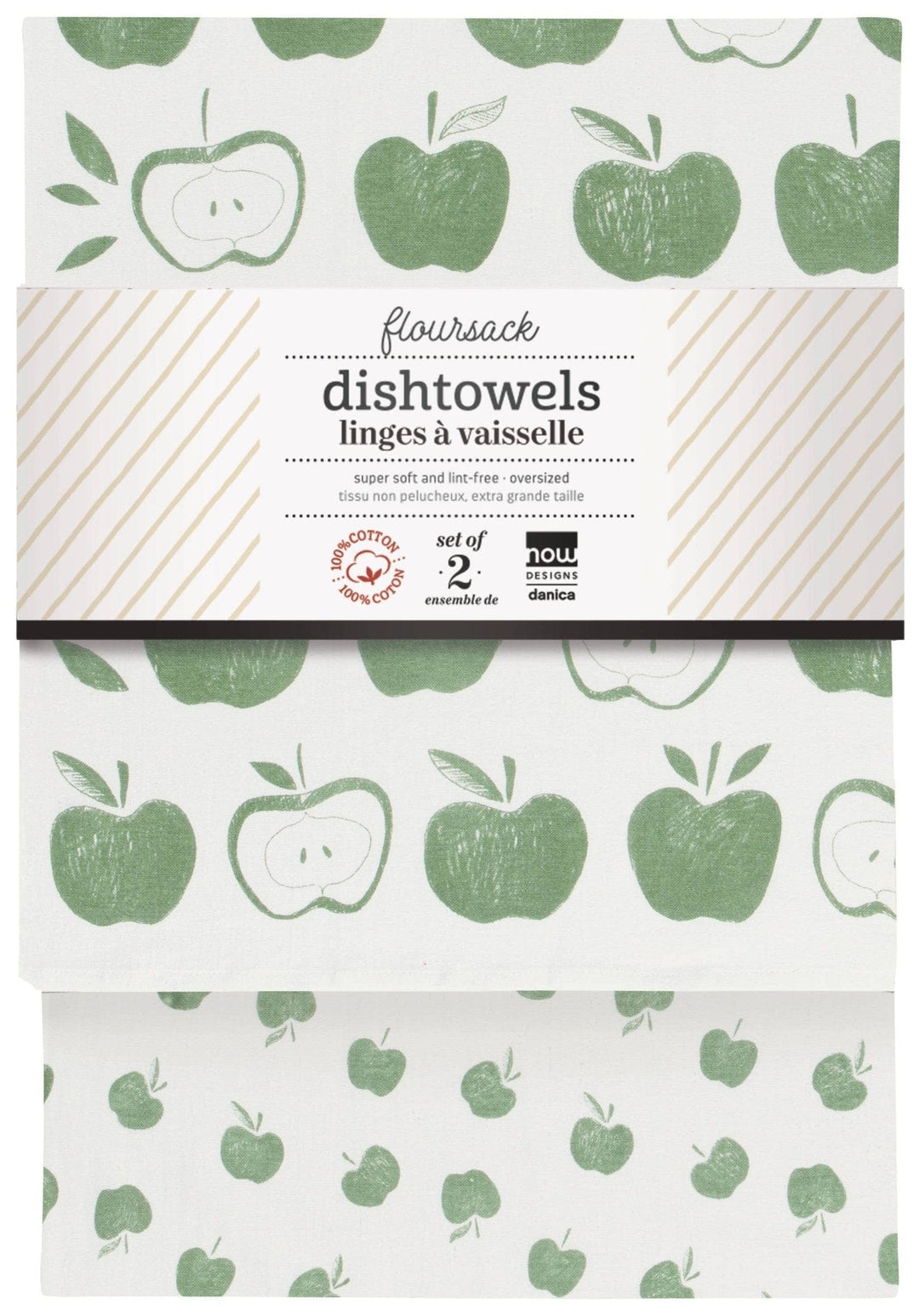 Apples Print Elm Green Floursack Dishtowels Set of 2 - Small Batch Specialty Gifts