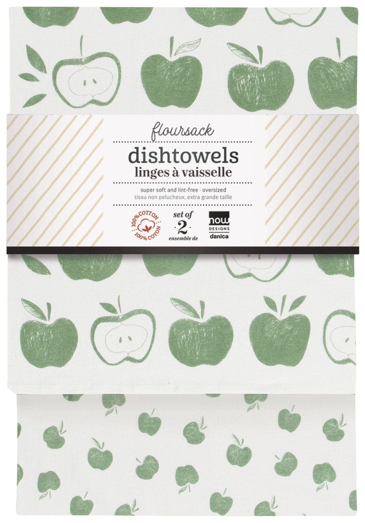 Apples Print Elm Green Floursack Dishtowels Set of 2 - Small Batch Specialty Gifts