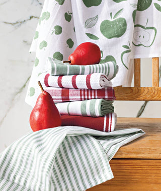 Apples Print Elm Green Floursack Dishtowels Set of 2