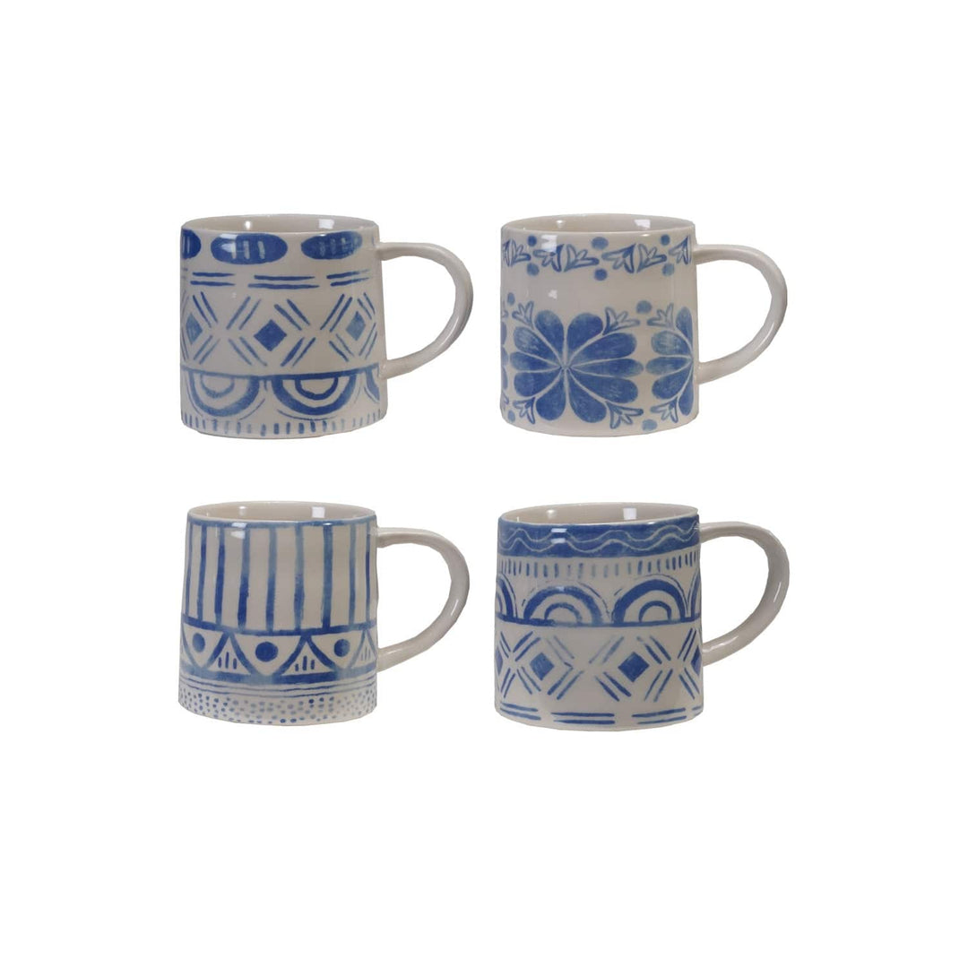 Blue & White Stoneware Mug with Tile Pattern