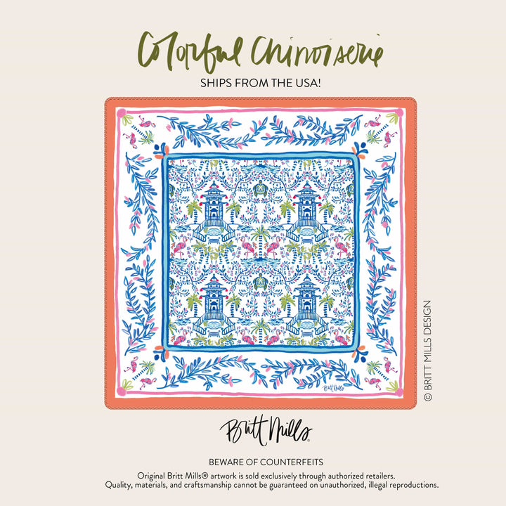 Mahjong mat with Colorful blue, white and pink chinoiserie pattern.