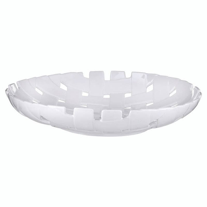 White ceramic woven basket on a white background