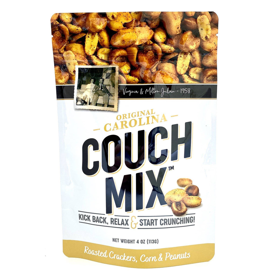 Couch Mix® - Bag with roasted crackers, corn and peanuts on a white background