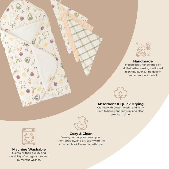 Clementine Hooded Baby Bath Towel & Washcloth Set