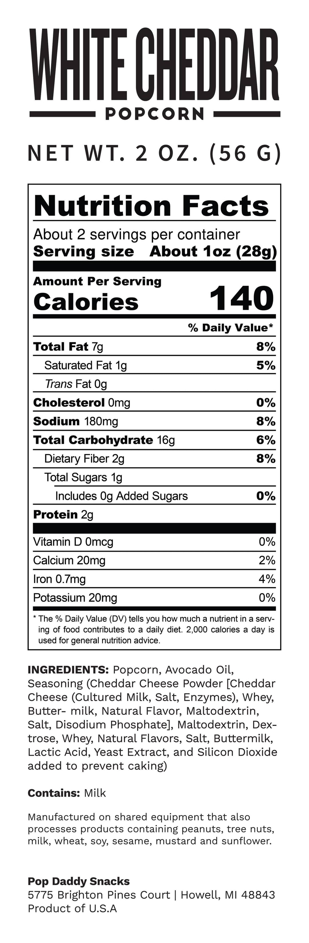 Flavored Popcorn - 2oz - Real White Cheddar