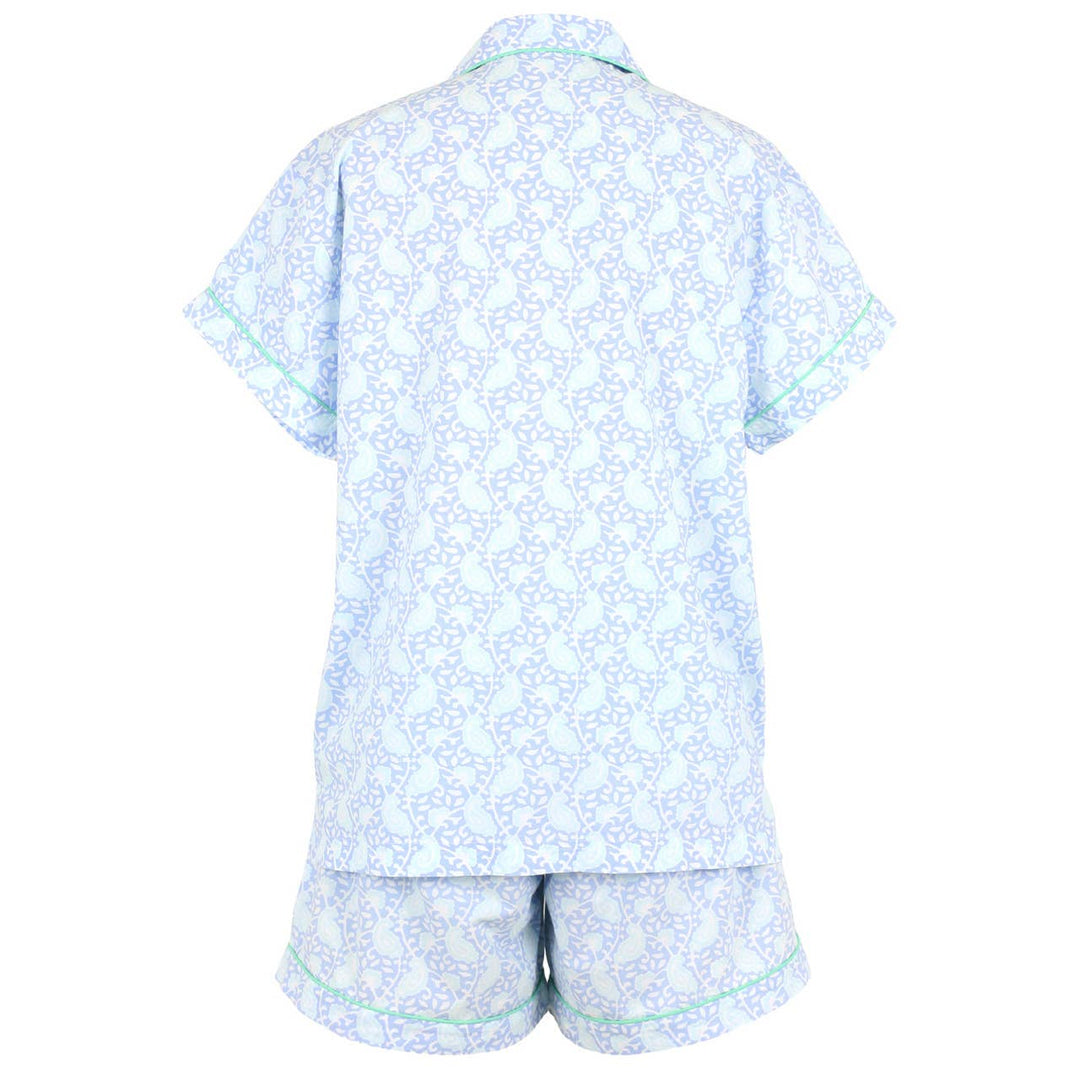 Light blue floral pajama set on a white background