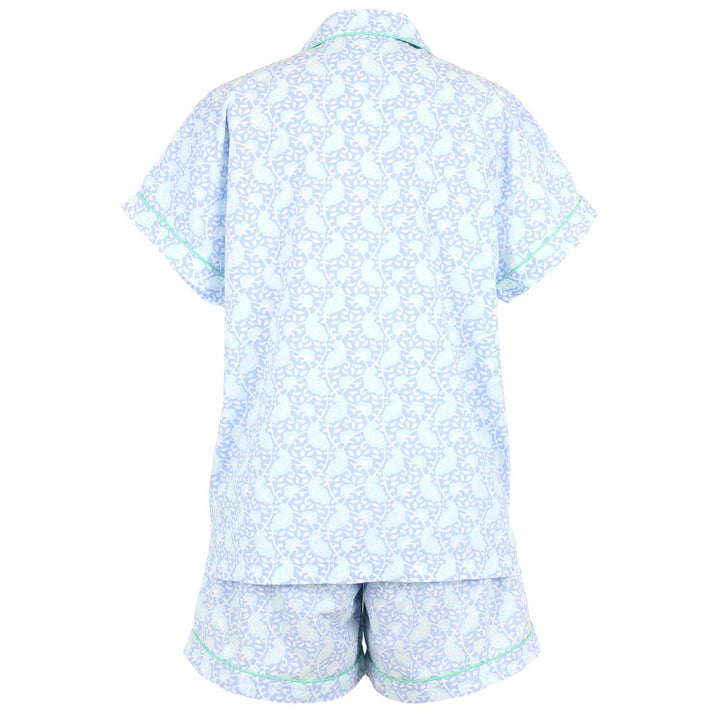 Light blue floral pajama set on a white background