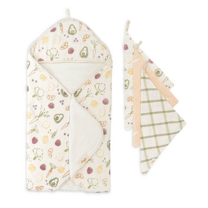 Clementine Hooded Baby Bath Towel & Washcloth Set