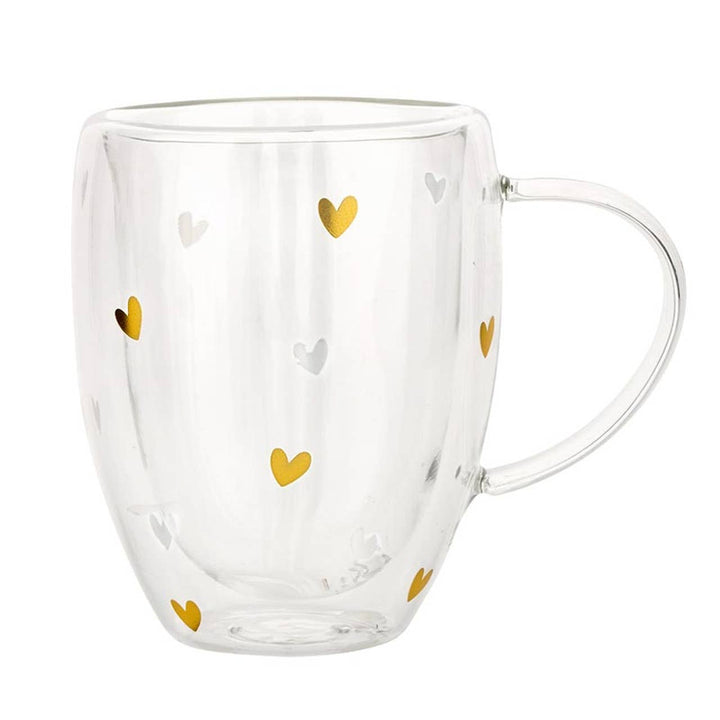 Double-Wall Tea Cup with Gold Foil Hearts