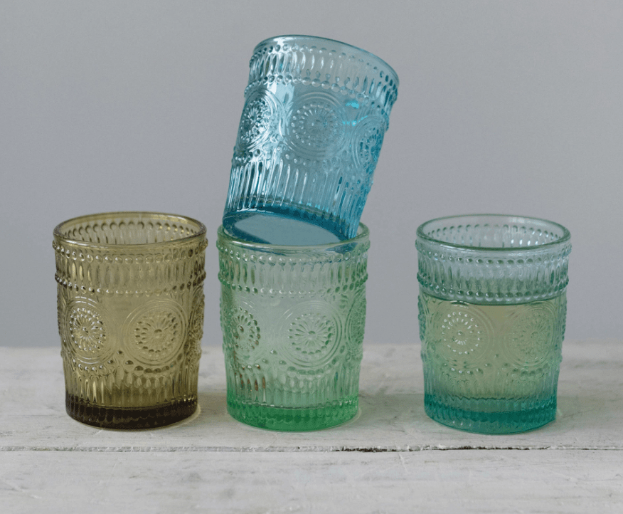 Embossed Drinking Glass, Set of 4 - Small Batch Specialty Gifts