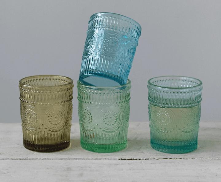 Embossed Drinking Glass, Set of 4 - Small Batch Specialty Gifts
