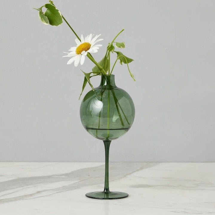 etúHOME Spruce Green Wine Glass Shaped Flower Vase