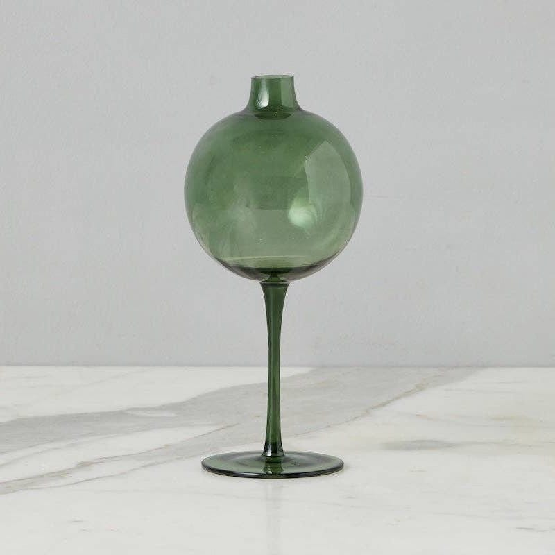 etúHOME Spruce Green Wine Glass Shaped Flower Vase
