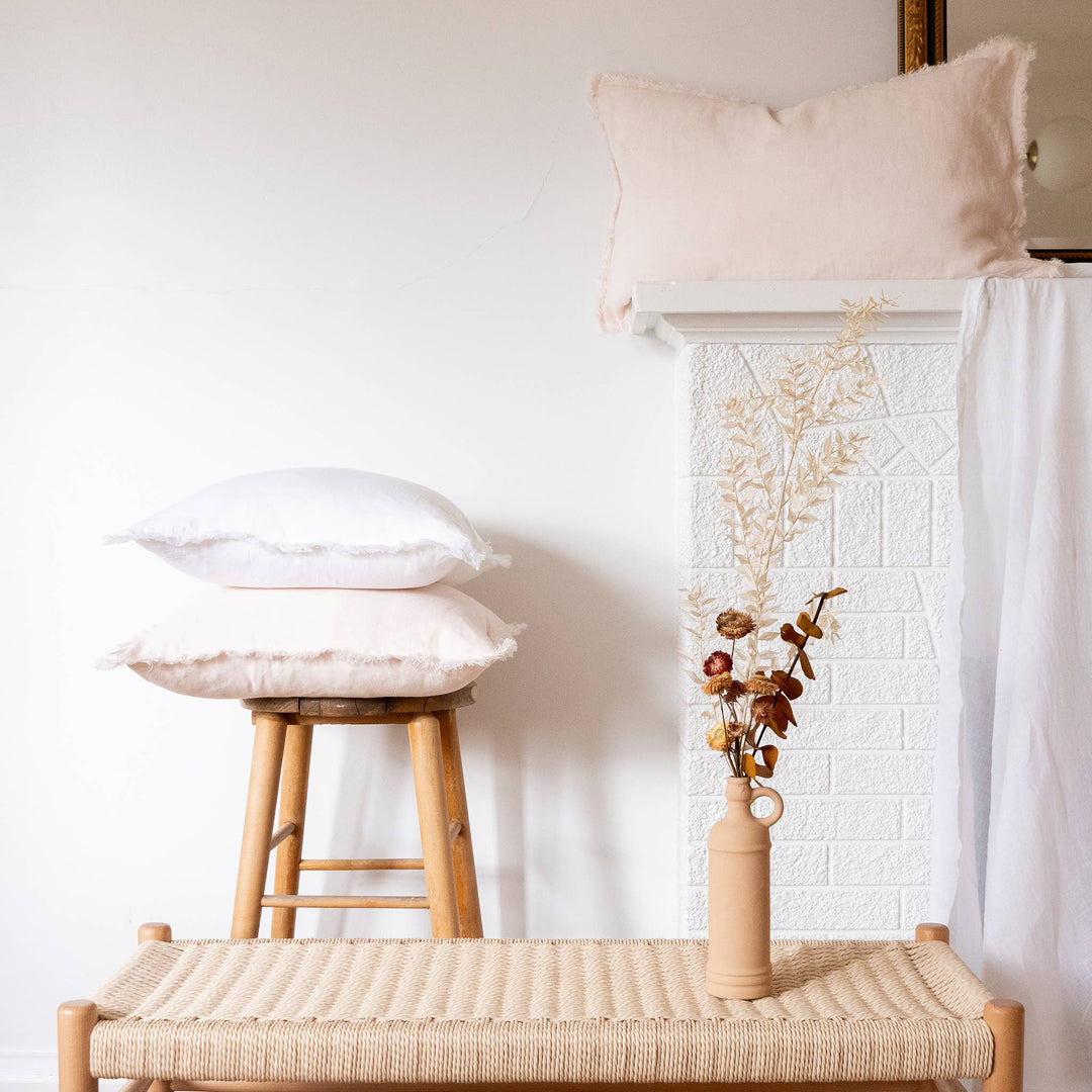 Fringed Linen Pillow - Blush