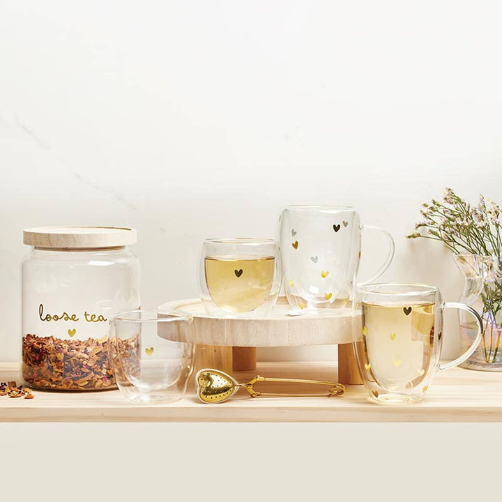 Double-Wall Tea Cup with Gold Foil Hearts