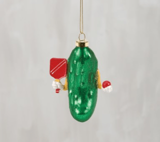Glass Pickleball Ornament with Glitter