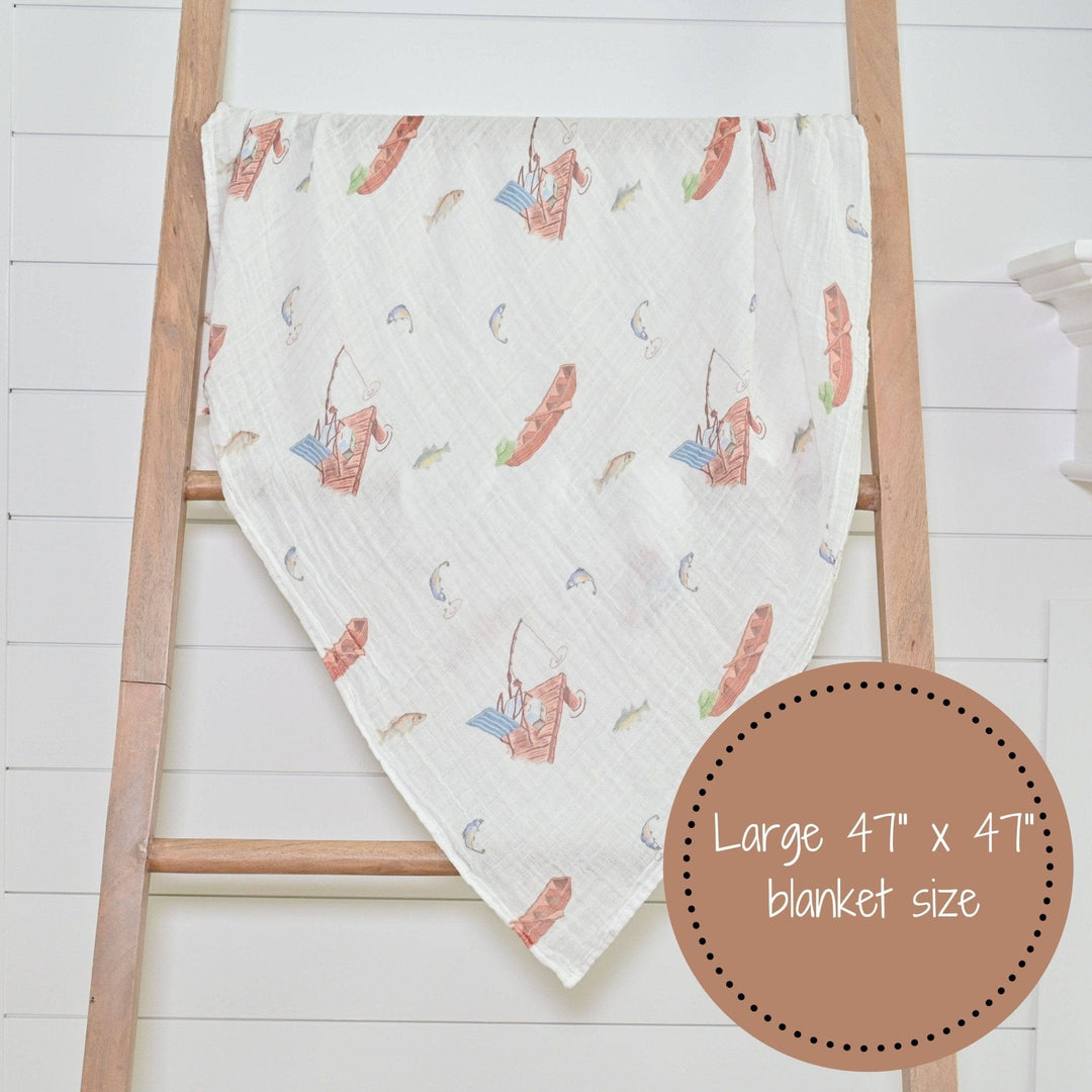 Gone Fishing Baby Muslin Cotton Blanket - Small Batch Specialty Gifts