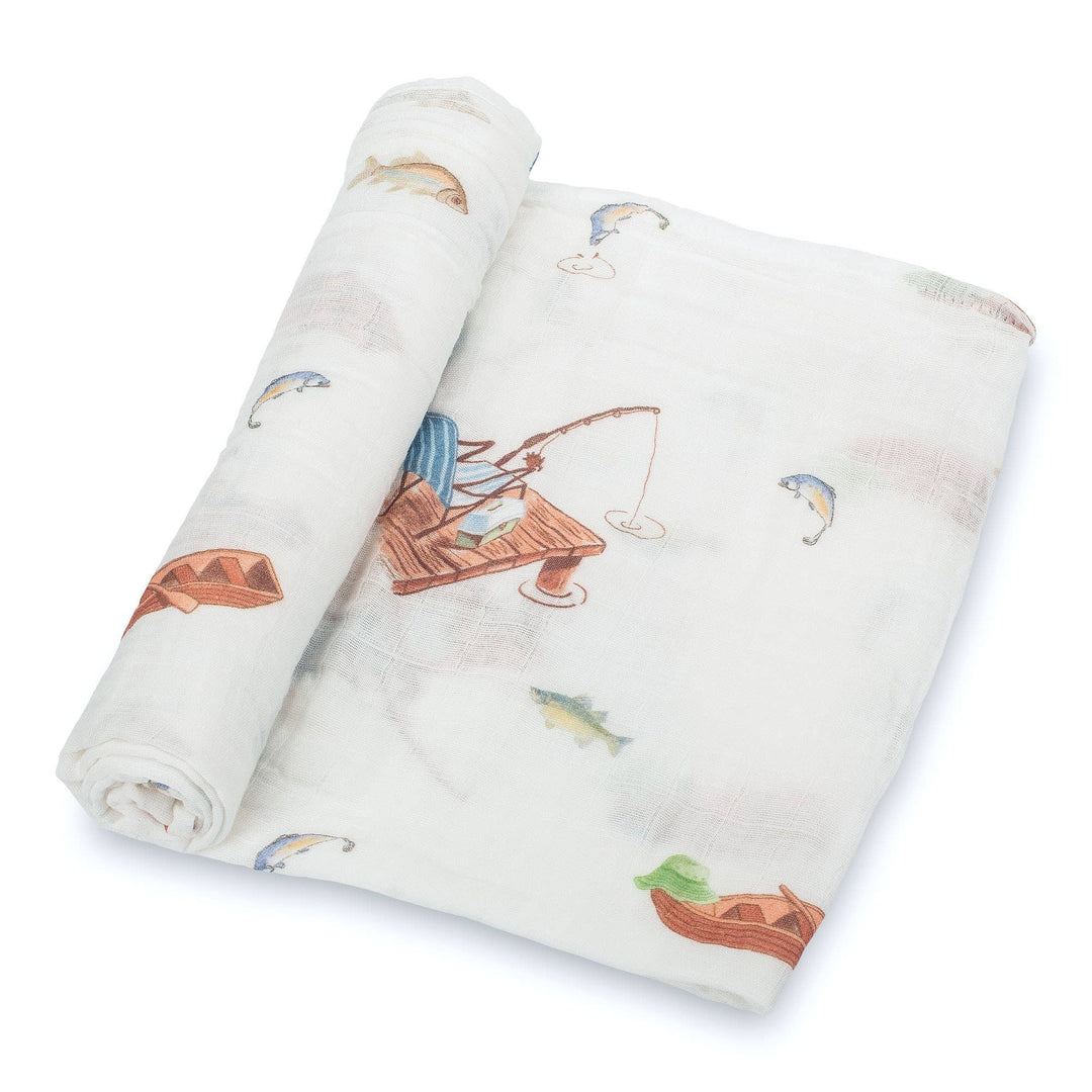 Gone Fishing Baby Muslin Cotton Blanket - Small Batch Specialty Gifts