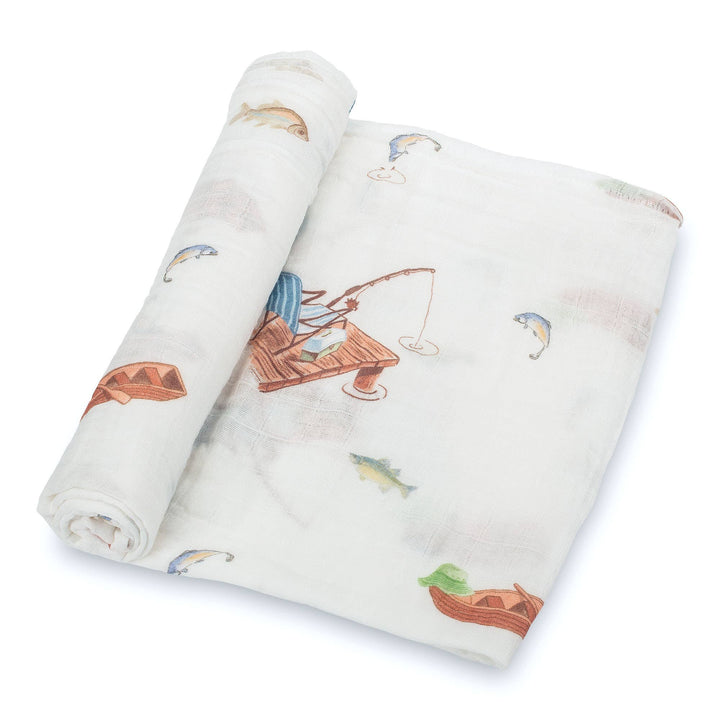Gone Fishing Baby Muslin Cotton Blanket - Small Batch Specialty Gifts