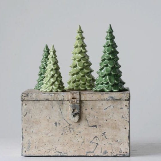 Green Stoneware Tree Figurines