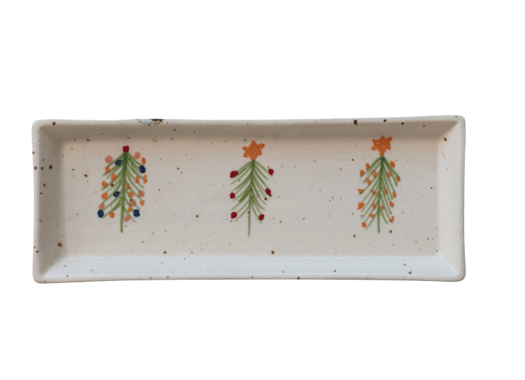 Hand - Painted Stoneware Christmas Tree Platter