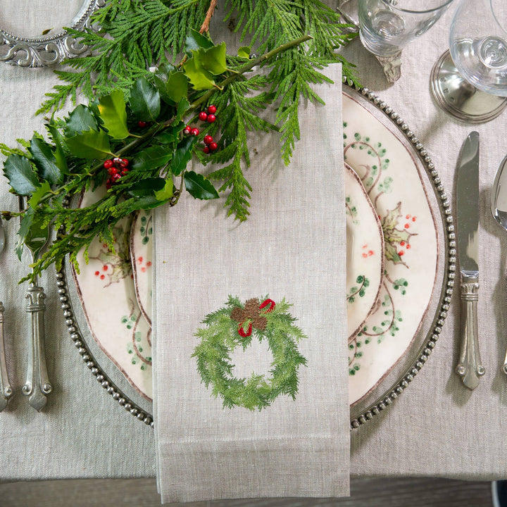 Juniper Wreath Linen Towel - Christmas - Small Batch Specialty Gifts
