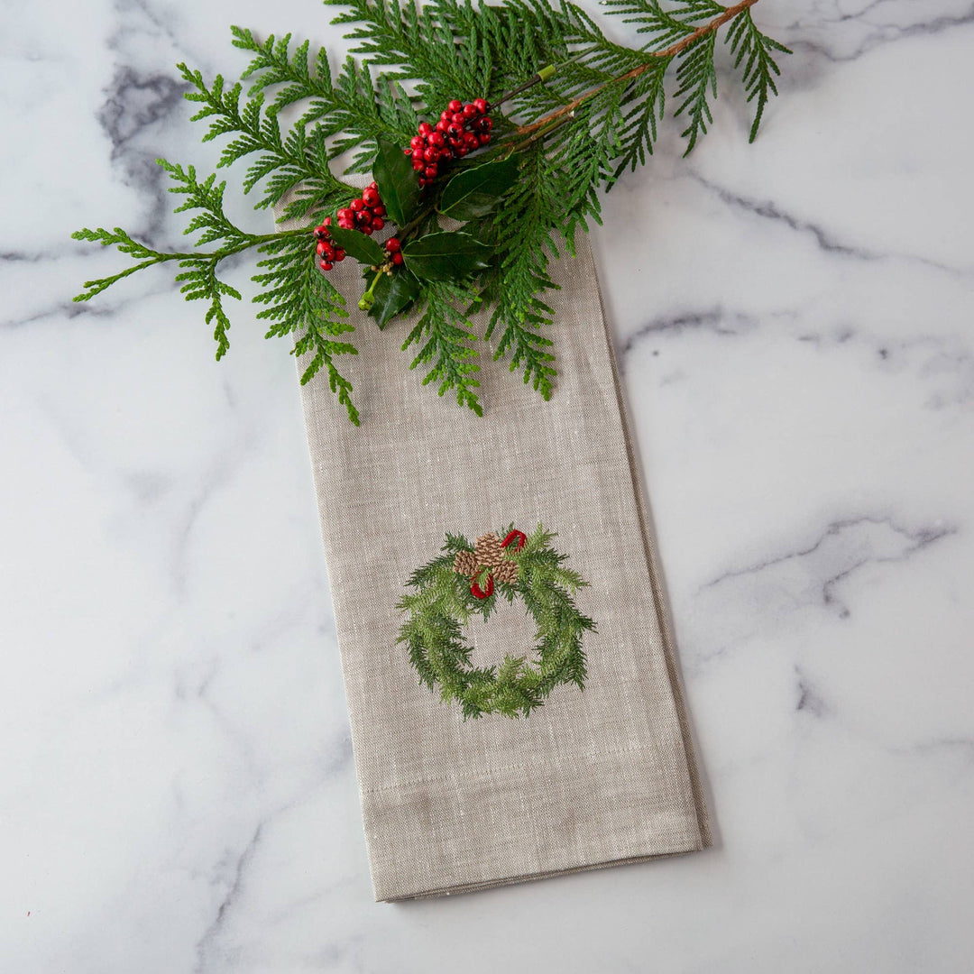 Juniper Wreath Linen Towel - Christmas - Small Batch Specialty Gifts