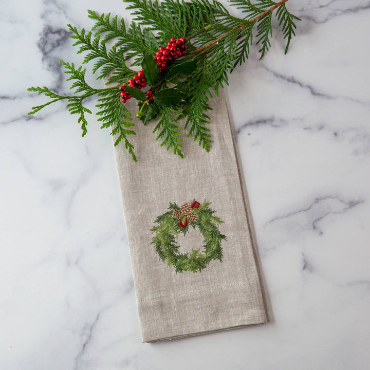Juniper Wreath Linen Towel - Christmas - Small Batch Specialty Gifts