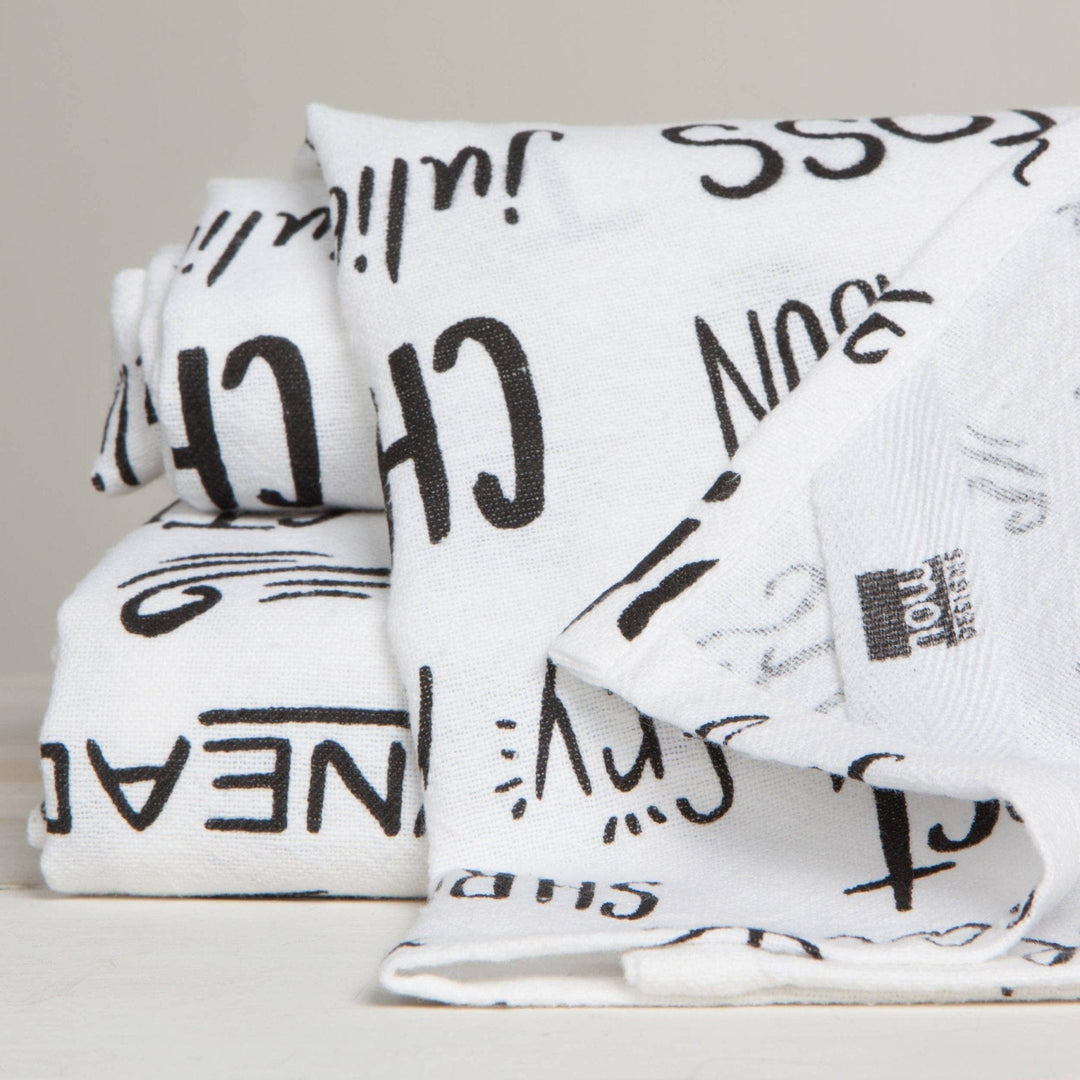 Kitchen Words Print Black Floursack Dishtowels - Set of 2 - Small Batch Specialty Gifts