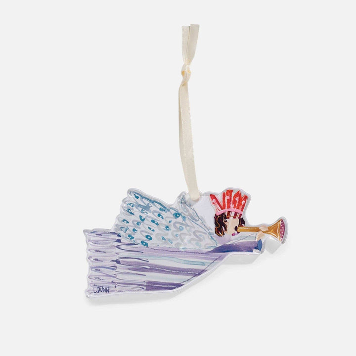 Acrylic purple angel  ornament  on a white background