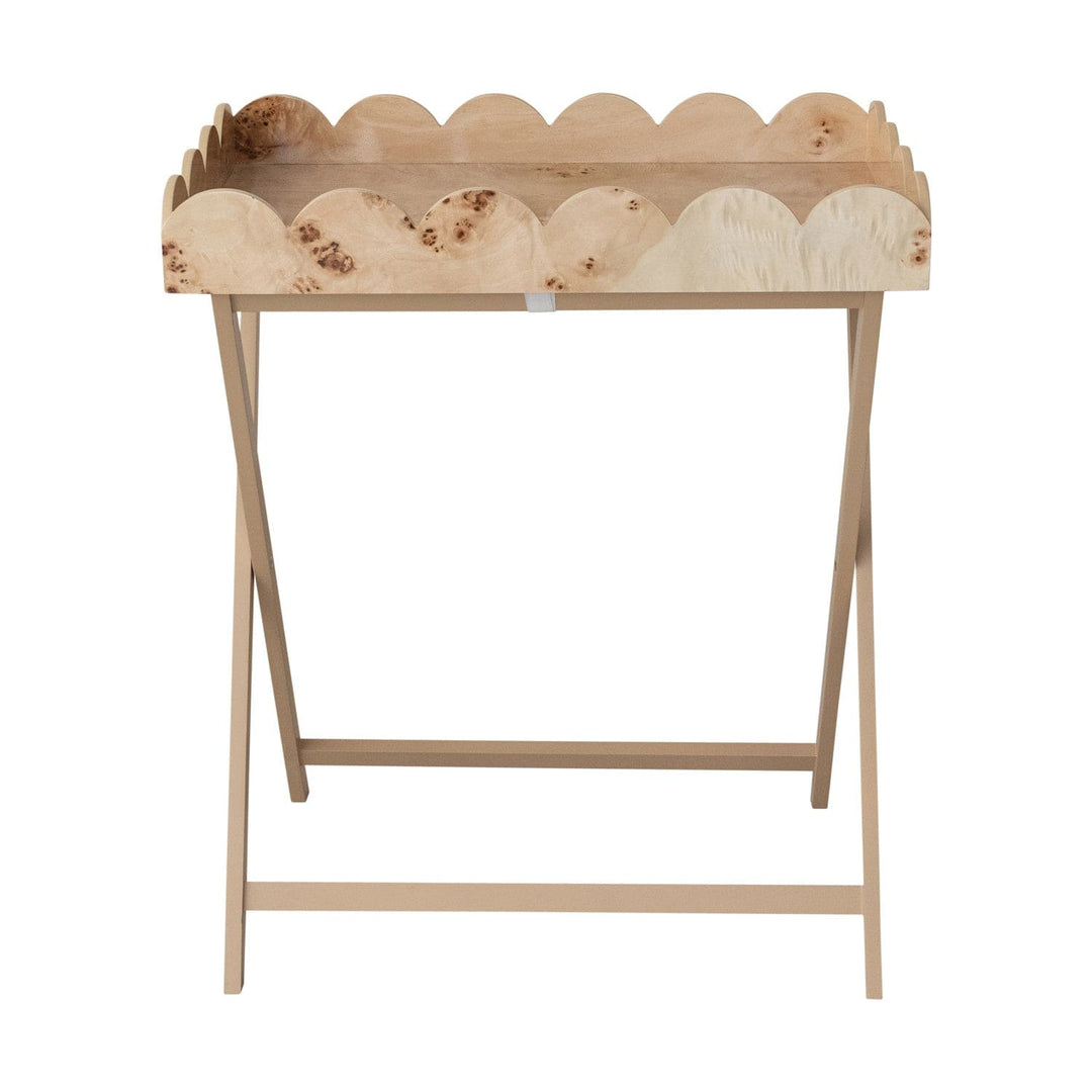 MDF & Burl Wood Veneer Folding Table w/ Removable Scalloped Tray, Natural
