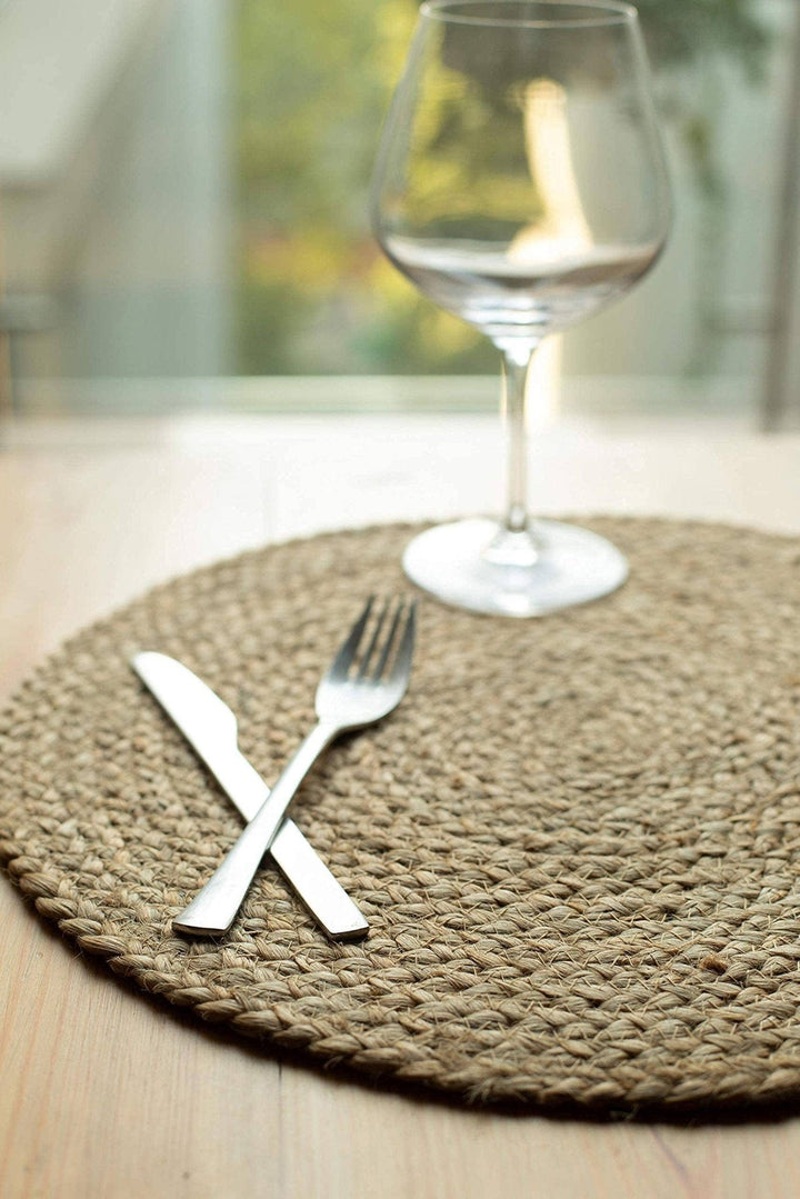 Natural Jute Hand Braided Round Placemats, Set of 4, 15 Inch - Small Batch Specialty Gifts