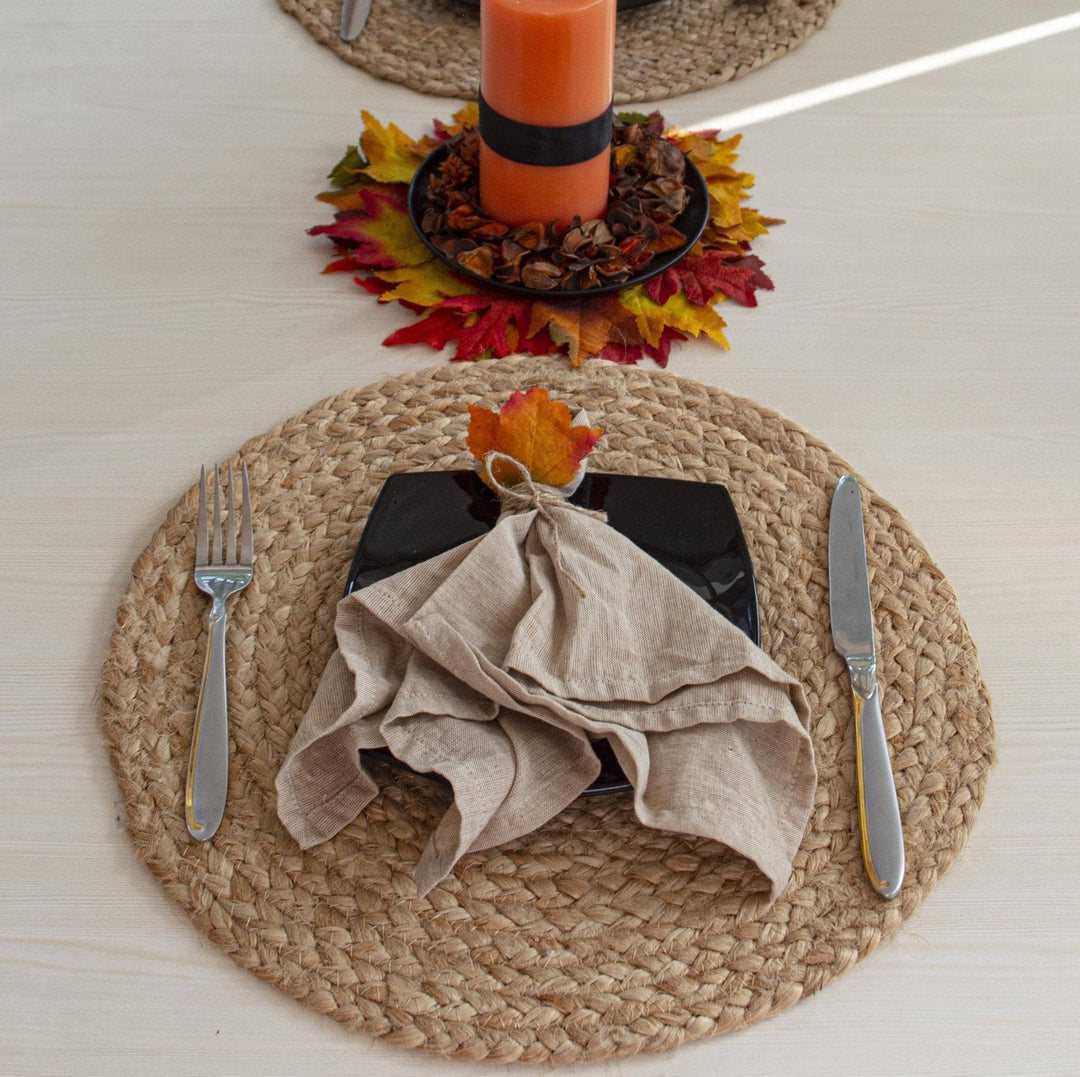 Natural Jute Hand Braided Round Placemats, Set of 4, 15 Inch - Small Batch Specialty Gifts