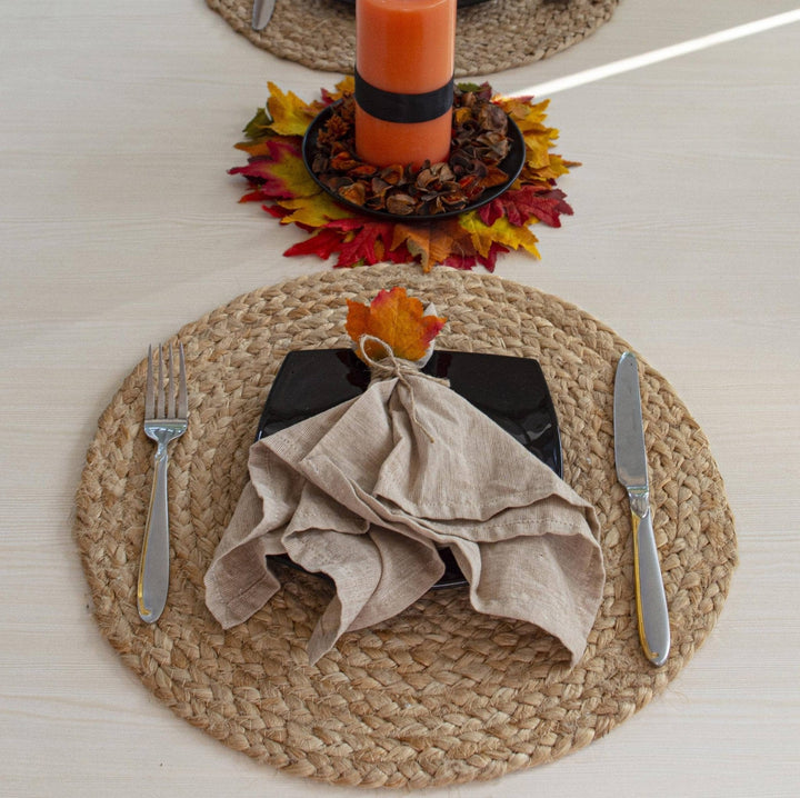 Natural Jute Hand Braided Round Placemats, Set of 4, 15 Inch - Small Batch Specialty Gifts