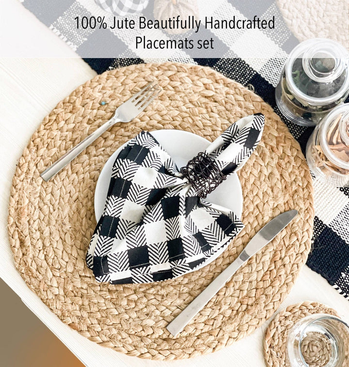 Natural Jute Hand Braided Round Placemats, Set of 4, 15 Inch - Small Batch Specialty Gifts