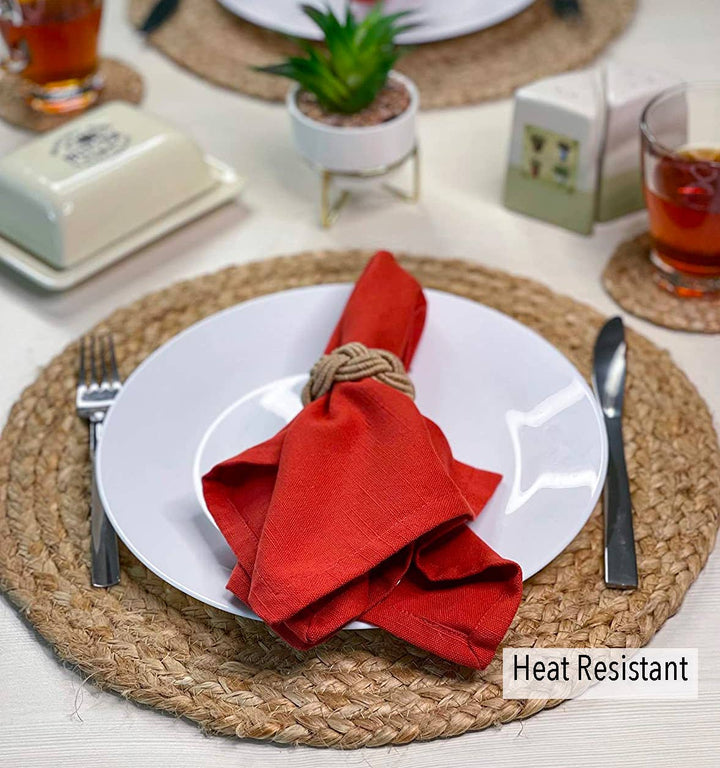 Natural Jute Hand Braided Round Placemats, Set of 4, 15 Inch - Small Batch Specialty Gifts